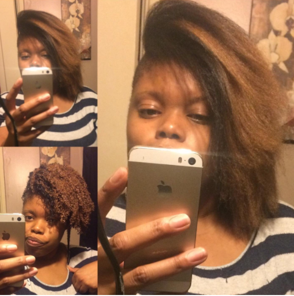 A sequence of images illustrating the transformation from curly to straight hair, with the final result appearing soft and healthy