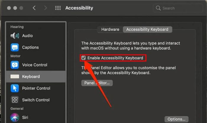 Cuối cùng, bạn hãy tích vào ô Enable Accessibility Keyboard để hoàn thành
