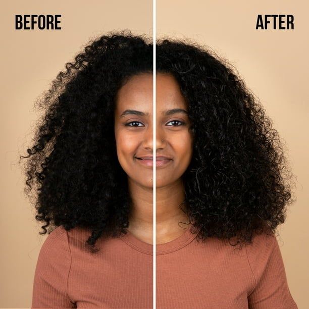 A series of before-and-after photos showcasing the effects of a hair cream on curly hair
