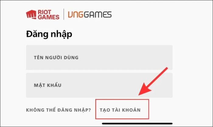 Chọn mục Tạo tài khoản để bắt đầu