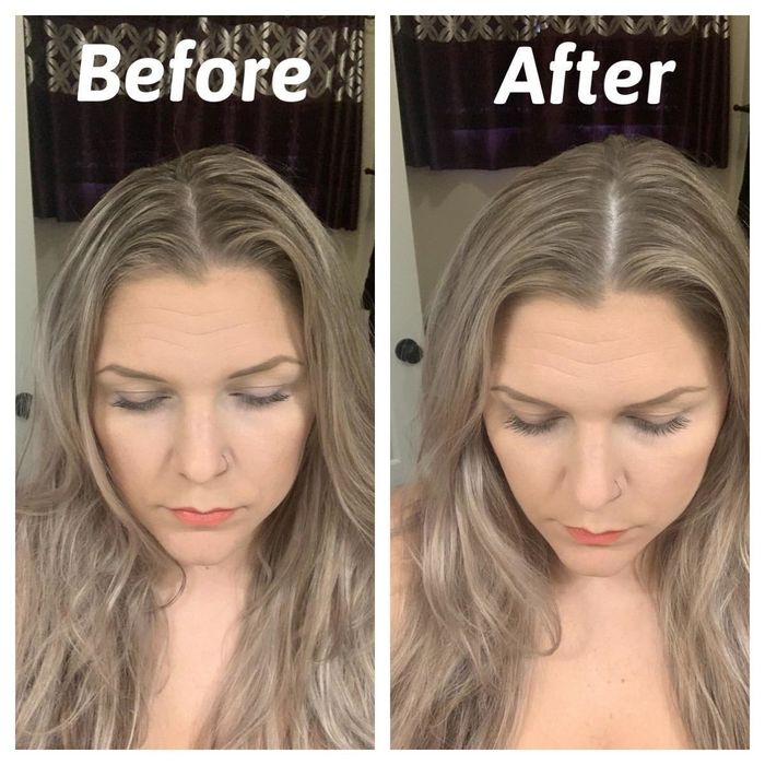 A before photo of the reviewer showing oily hair alongside an after photo of their hair looking fresh and clean