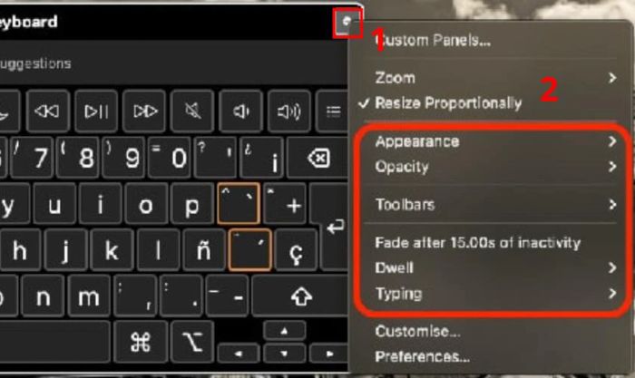 Tùy chỉnh các tùy chọn của bàn phím