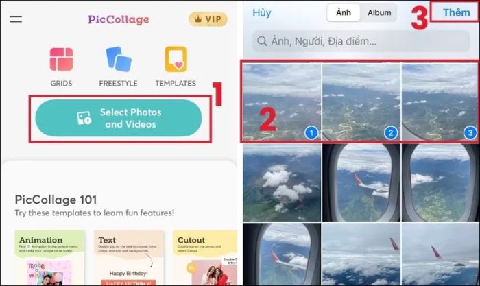 Khởi động ứng dụng Pic Collage và chọn ảnh cần ghép