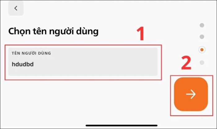 Nhập tên người dùng mong muốn