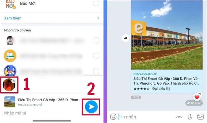 Hướng dẫn chia sẻ vị trí Google Maps qua Zalo