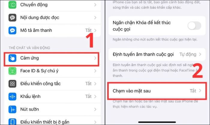 Thiết lập tính năng Chạm vào mặt sau thiết bị