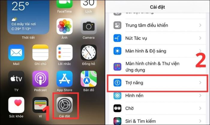Vào Cài đặt và chọn Trợ Năng