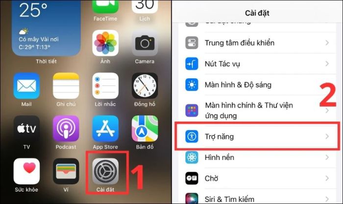 Vào Cài đặt và chọn Trợ năng