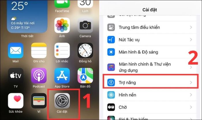 Vào Cài đặt và chọn Trợ năng