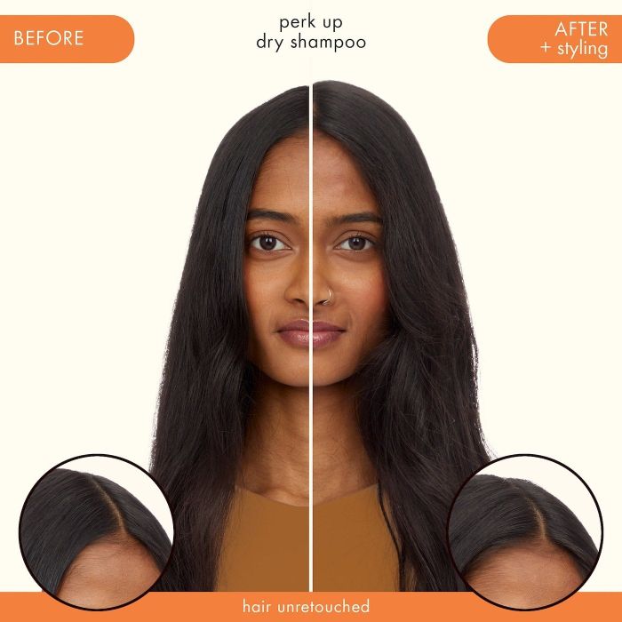 a before-and-after image using the Amika Dry Shampoo