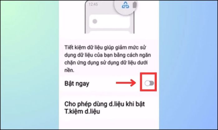 Tắt tùy chọn Bật ngay trong Tiết kiệm dữ liệu