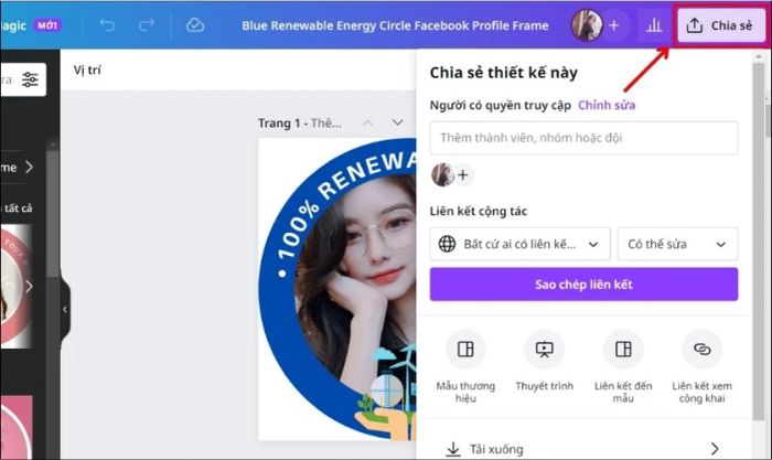 Nhấn vào nút Chia sẻ