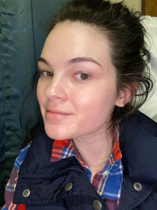 a reviewer photo highlighting their radiant, glowing skin