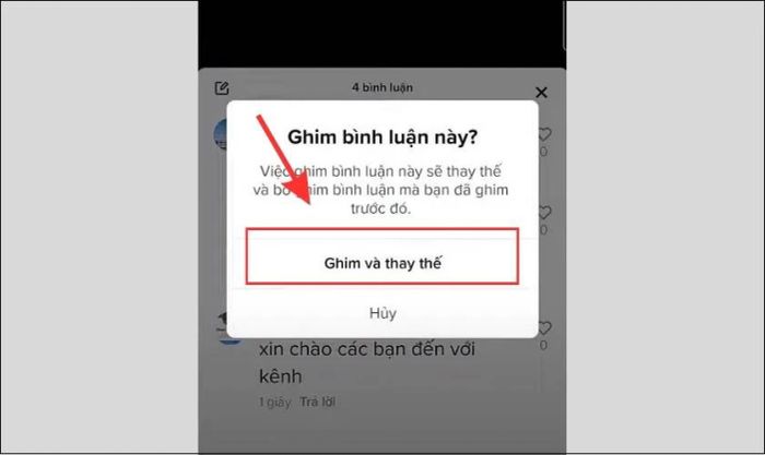 Chọn tùy chọn Ghim và thay thế