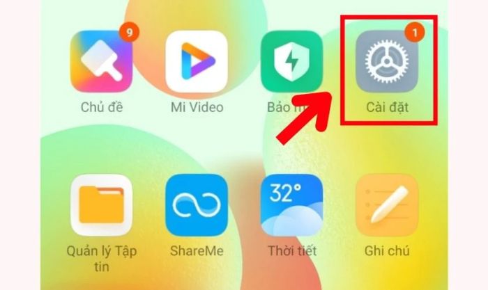 Nhấn vào mục Cài đặt
