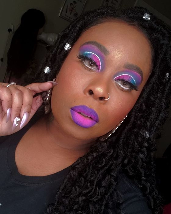 reviewer showcasing the milk eyeliner applied to the waterline and above the eyelid