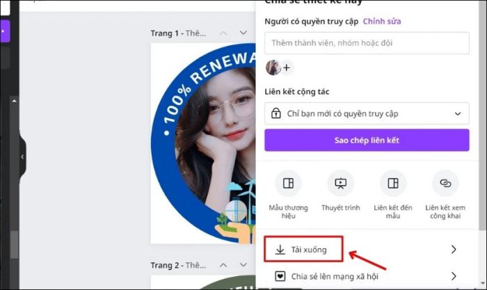 Tiếp theo, chọn Tải xuống