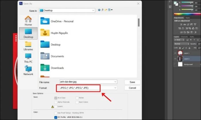 Lưu file dưới định dạng JPG