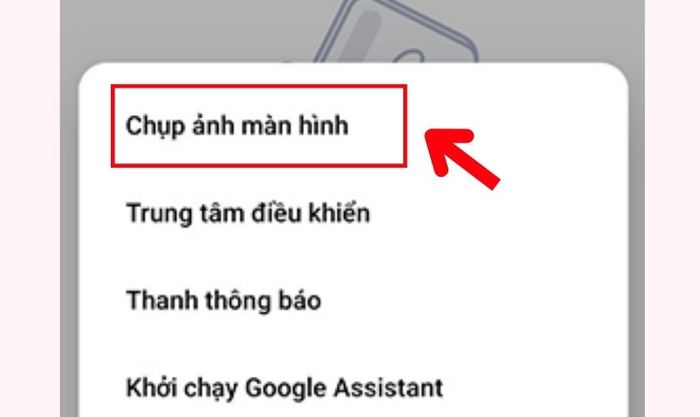 Chọn vào mục Chụp ảnh màn hình để tiếp tục