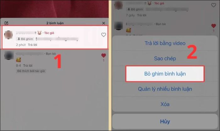 Có hủy ghim bình luận trên TikTok được không?