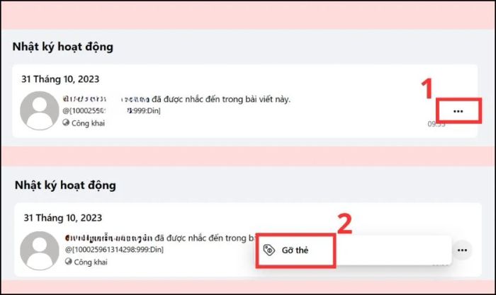Nhấn vào biểu tượng ba chấm ở góc phải và chọn Gỡ thẻ