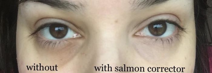 A reviewer wearing concealer on one eye to highlight its effect