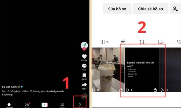 Truy cập mục Hồ sơ và chọn video chứa bình luận bạn muốn ghim