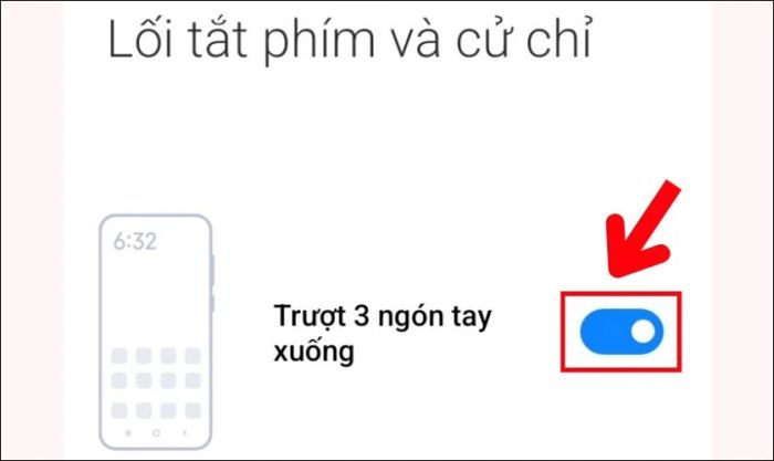 Kích hoạt mục Lối tắt và các thao tác cử chỉ.