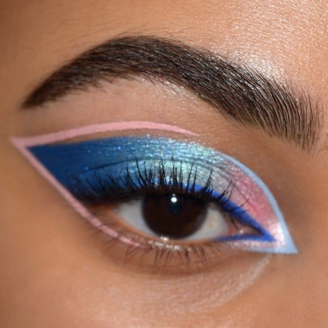 close-up of the aura eyeshadow palette applied to a model's eye