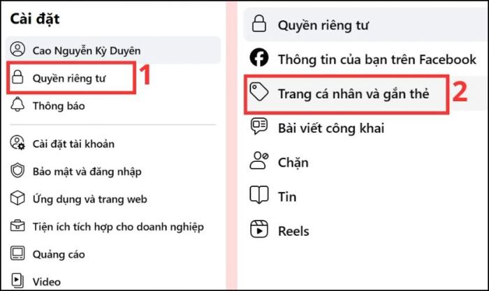 Chọn mục Trang cá nhân và gắn thẻ
