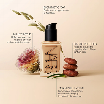 NARS foundation with biomimetic oat, milk thistle, cacao peptides, and Japanese lilyturf