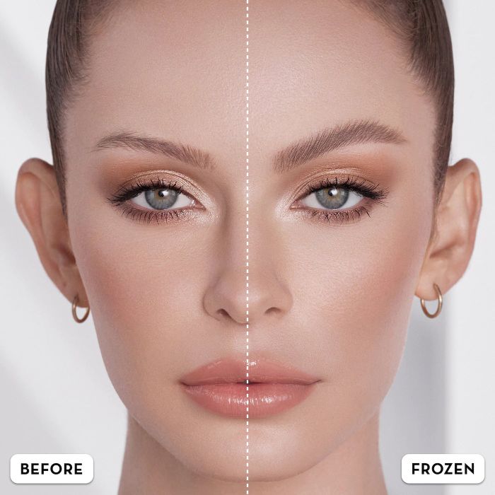 before-and-after photos of a model’s brows, first natural and then sculpted using the brow wax