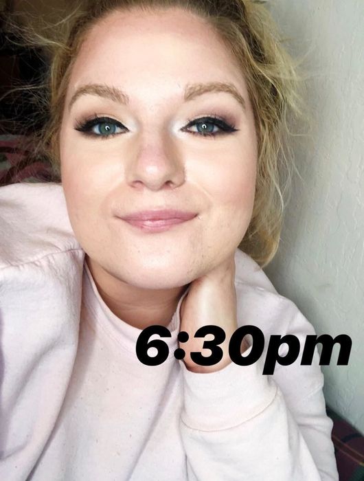 the same reviewer at 6:30 p.m. showcasing their eye makeup, still looking flawless