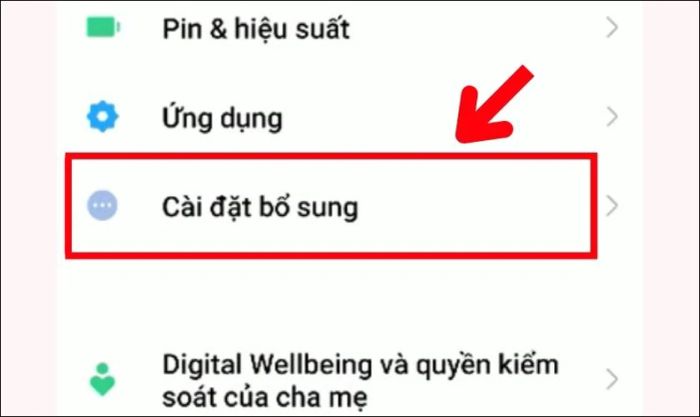Chọn vào mục Cài đặt bổ sung