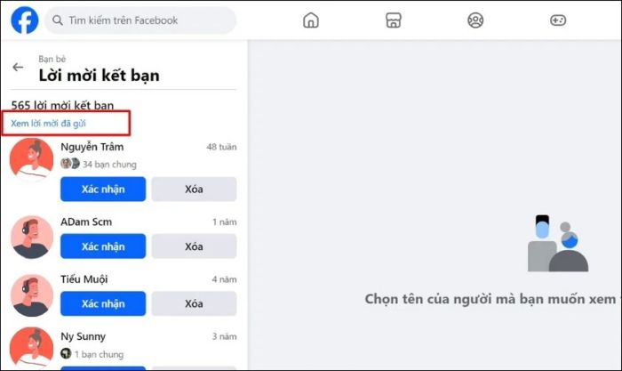 Nhấn vào nút Xem lời mời đã gửi