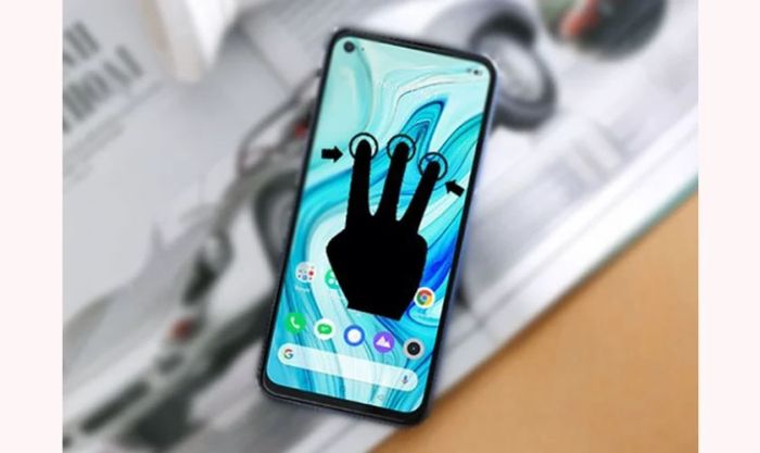 Cách thức chụp màn hình trên điện thoại Xiaomi bằng cử chỉ vuốt ba ngón.