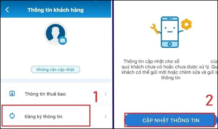 Chọn mục Đăng ký thông tin và nhấn Cập nhật thông tin