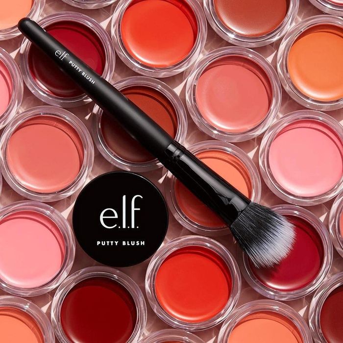 multiple open putty blush containers displayed side by side