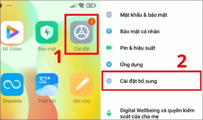 Chọn mục Cài đặt bổ sung