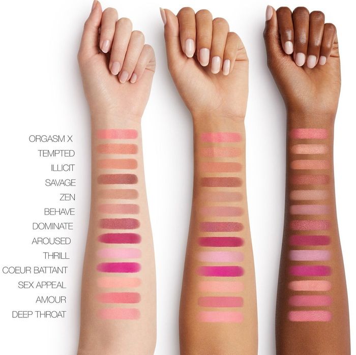 three models' arms displaying swatches of the blush in various shades