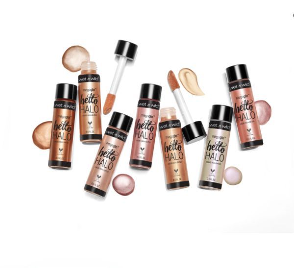 An assortment of Wet n Wild Hello Halo liquid highlighters showcasing a variety of shades
