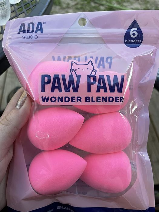A reviewer’s collection of makeup sponges.