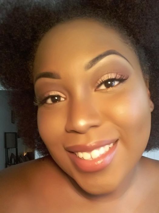 a reviewer photo showcasing their makeup set with the Airspun powder
