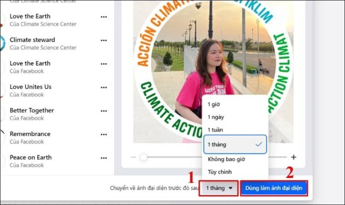 Chọn khoảng thời gian hiển thị ảnh đại diện theo ý muốn