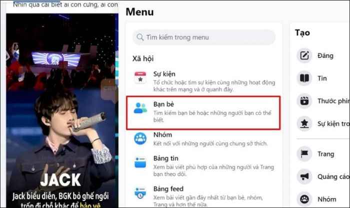 Nhấn vào phần Bạn bè