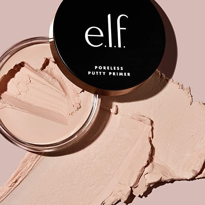 a tub of the putty primer placed next to a swatch of the product