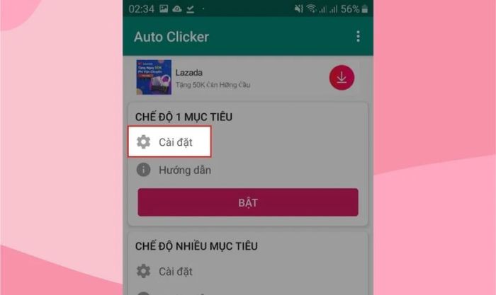 Thiết lập chế độ click tự động 1 mục tiêu