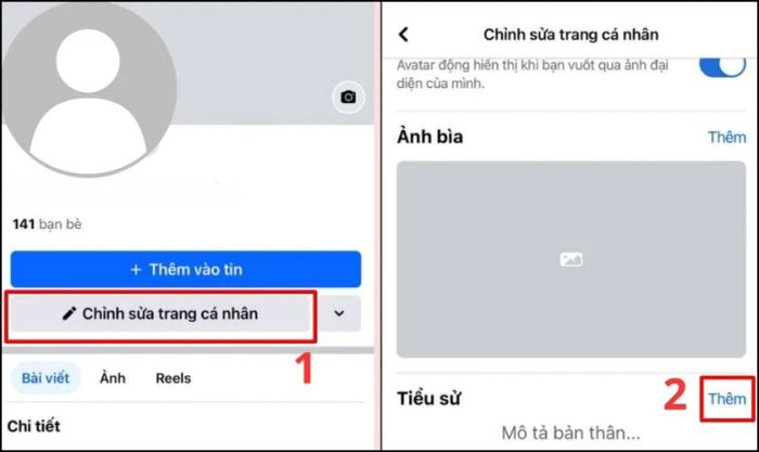 Truy cập Chỉnh sửa trang cá nhân và chọn mục Tiểu sử