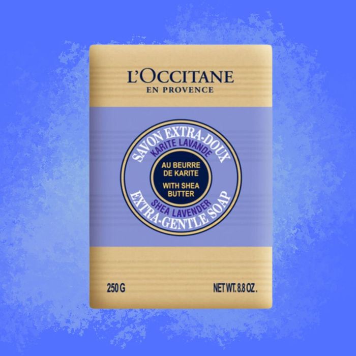 L'Occitane En Provence Extra-Gentle Soap, infused with Shea Butter and Lavender, comes in a 250g package.