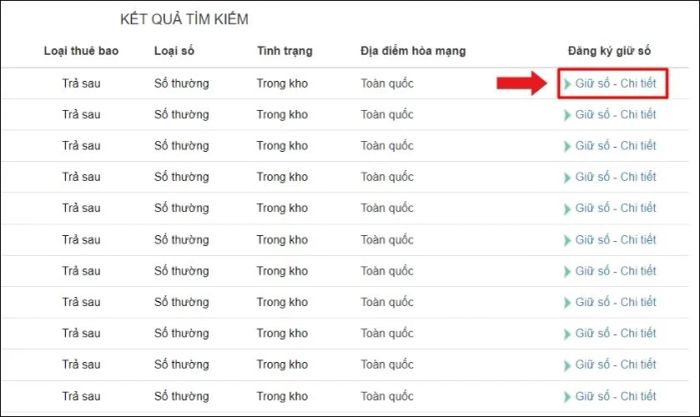 Nhấn vào nút Giữ số trong cột Đăng ký giữ số